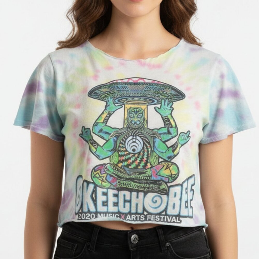 Okeechobee Music Arts Festival 2020 Crop Tee Pastel Tie Dye Graphic